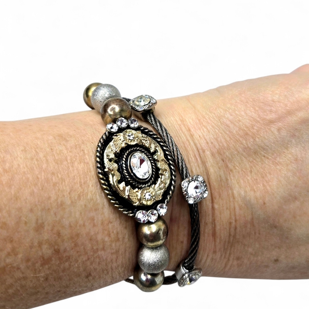 Silver Bracelet Set Of 2,faux Luxury